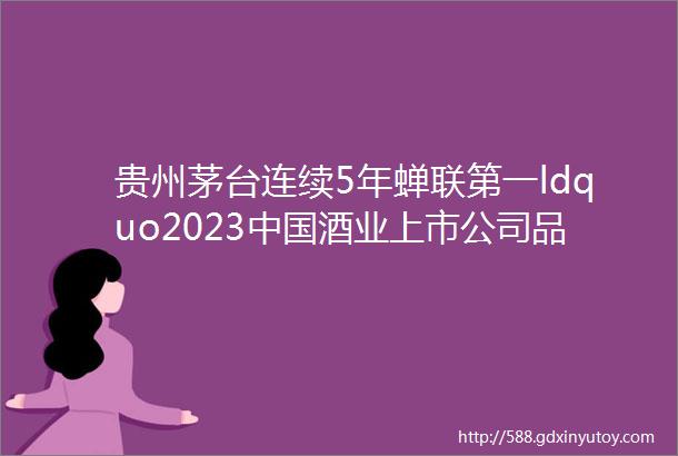 贵州茅台连续5年蝉联第一ldquo2023中国酒业上市公司品牌价值榜rdquo发布